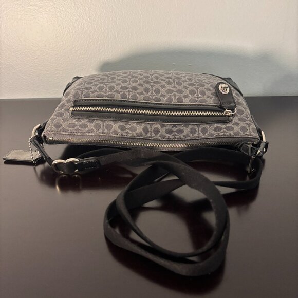 Coach Poppy Signature C Metallic Gray Black Patent East/West Swingpack Crossbody - Picture 5 of 9
